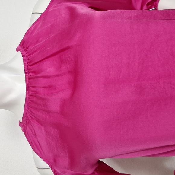 1. State 'NEW" Pink Coquette Romantic Smocked Satin Cold Shoulder Blouse Size XS - Picture 3 of 15